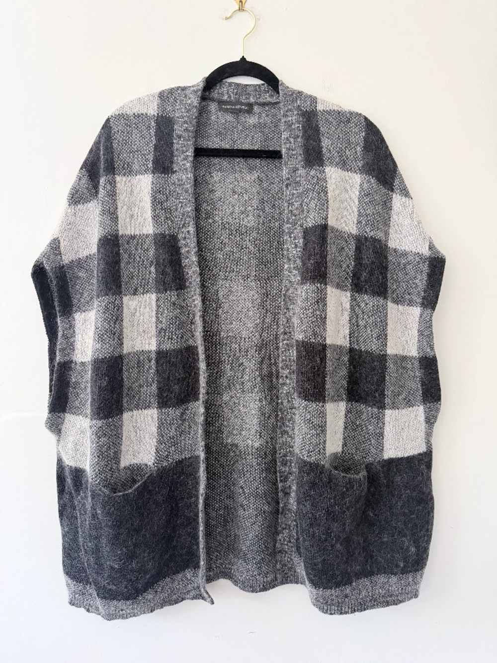 Banana Republic Buffalo Check Cotton Wool Mohair Blend Sweater Vest Fall Layer
